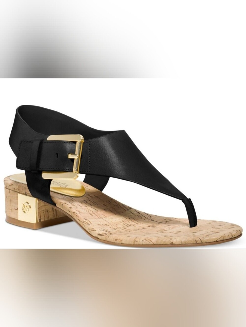 Michael Kors Black Leather & Cork Thong Sandals Sz. 7
